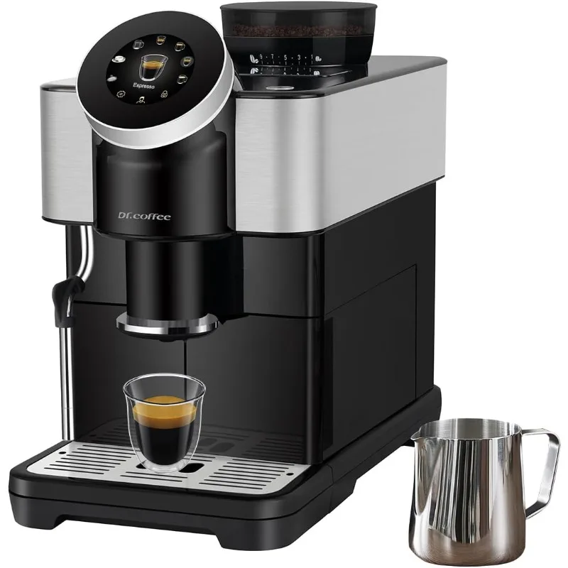 Dr.coffee H1 Vollautomatische Espressomaschine, Bohnen-zu-Tassen-Kaffeemaschine, Espresso-Kaffeemaschine, Dampfstab, 6 individuelle Getränke