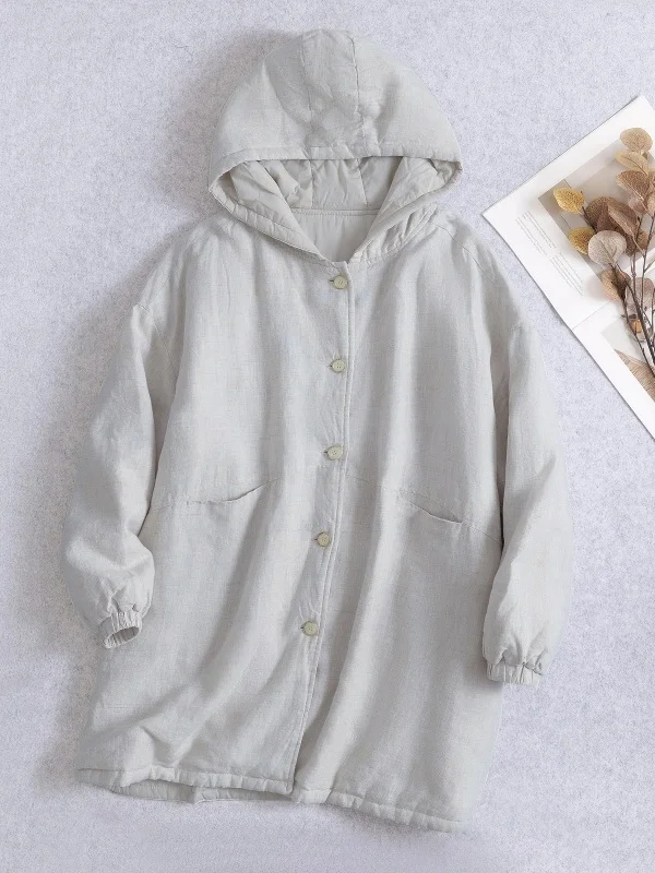 Dames Capuchon Halflange Thiened Warmte Artistiek Katoen Jaet Herfst Winter Sle Koreaanse versie Rechte buis pe