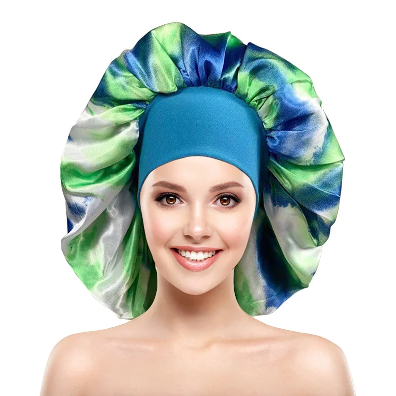 Women Sleeping Hat Night Sleep Cap Hair Care Bonnet Nightcap Color Satin Printing Hair Cap  Chemo Hat for Washing Face Make-up