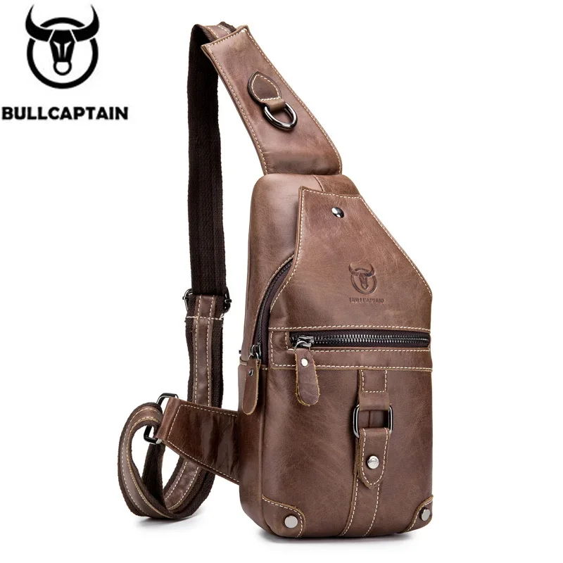 BULLCAPTAIN-Bolso de pecho Retro para hombre, bolsa de pecho de cuero de vaca resistente a los arañazos, informal, Diagonal, gran capacidad