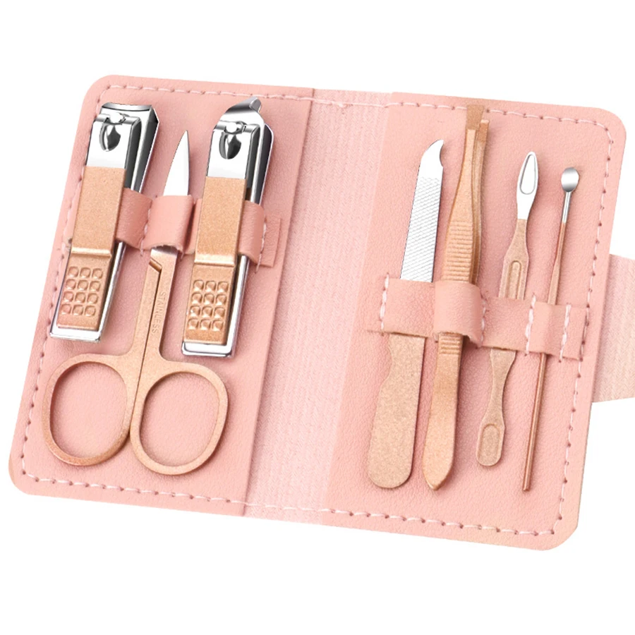 Set tagliaunghie portatile da 7 pezzi in acciaio inossidabile Kit completo di strumenti per manicure e bellezza per la casa Set tagliaunghie portatile