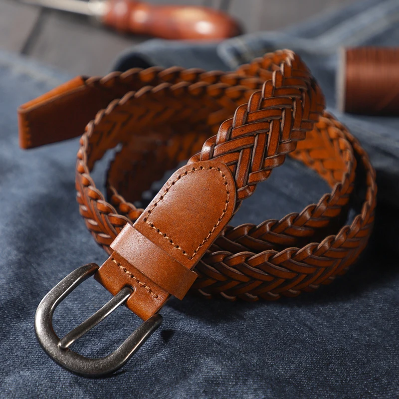 Woven perforated waistband for women, retro, minimalist, needle buckle, casual and versatile student belt, jeans, fashionable be