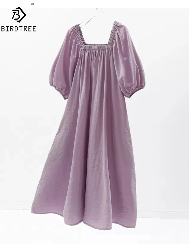 

BirdTree, Dry Silk Elegant Short Sleeve Dresses, Women Square Collar Solid, Fashion OL Sweet Dress, 2024 Summer Autumn D46512QM