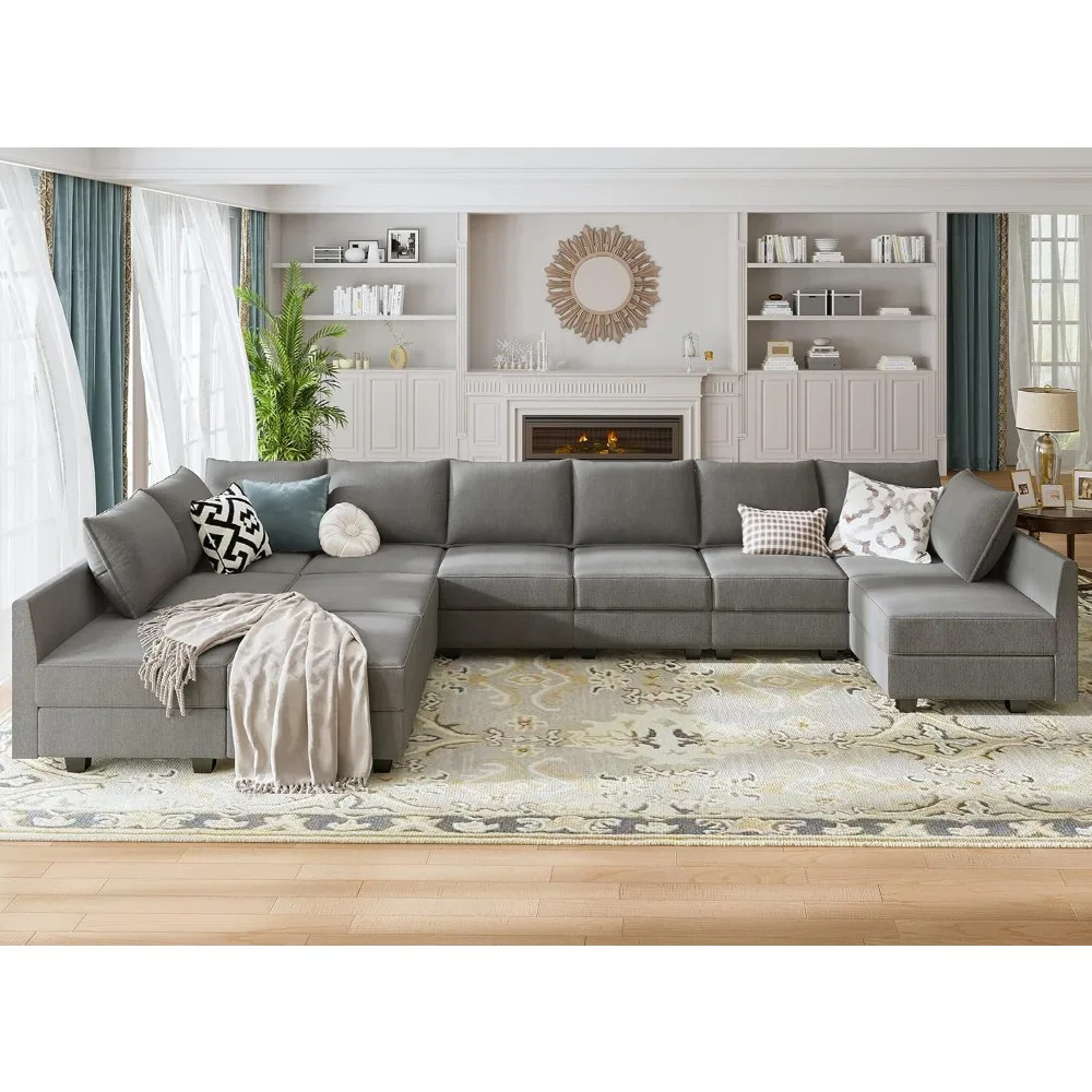 U Shaped Modular Sofa with Chaise ,with Grey  Storage, ,Living Room Sofas.