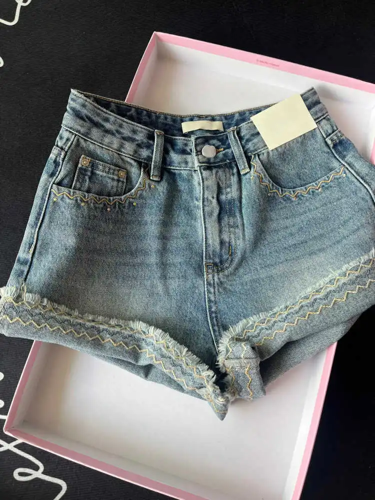 

Женские синие джинсовые шорты трапециевидной формы с низкой талией, мини-ковбойские шорты 2000-х годов, винтажные горячие джинсы Y2k, короткие брюки в стиле Харадзюку, летняя одежда
