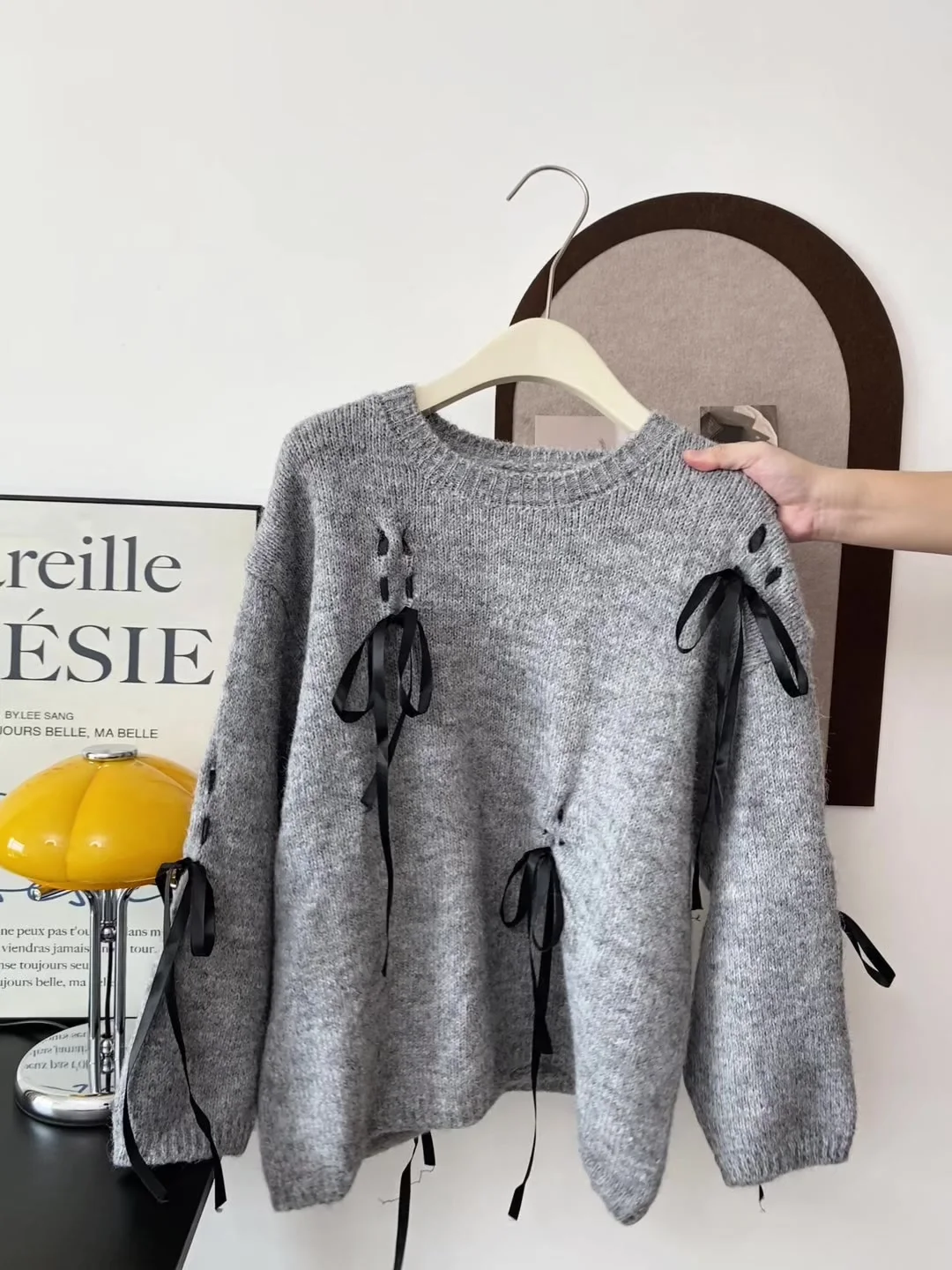 

ay Lazy Sle Sweater Women's Loose Long Sve round Ne Knot Top Small Size Autumn Winter Clothing Matching