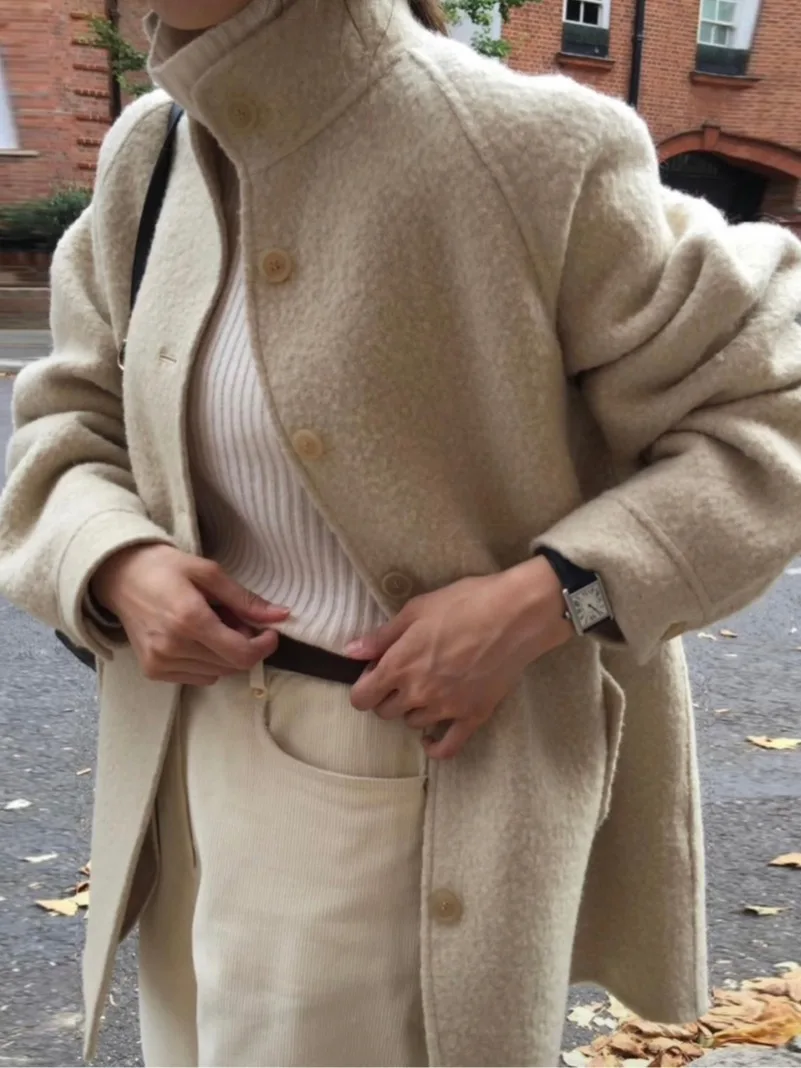 Retro Elegant Lapel Single Button Simple Style Women's Winter Coat Popular High-End Sensation Coat Korean Style Outerwear