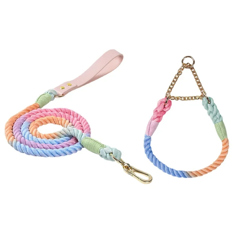 Small Medium Large Cotton and chain colorful Gradient ombre Rope pet dog Collar Pet Supplies Dog Accessories