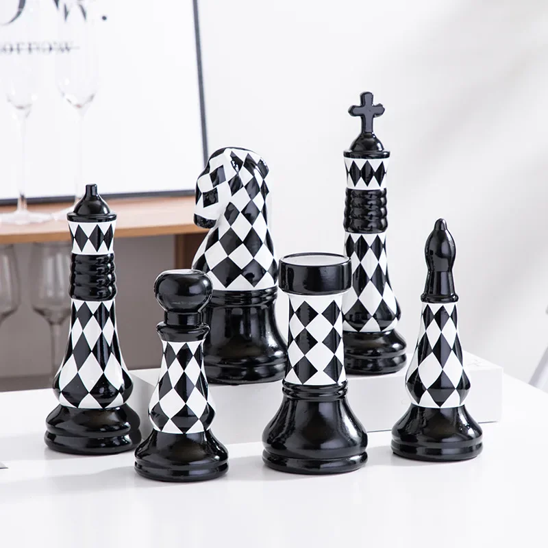 Ceramic Chess Black and White Checkered Chess Ornament Creative Soft Decoration Home Decoration Model Room Home Furnishing Decor