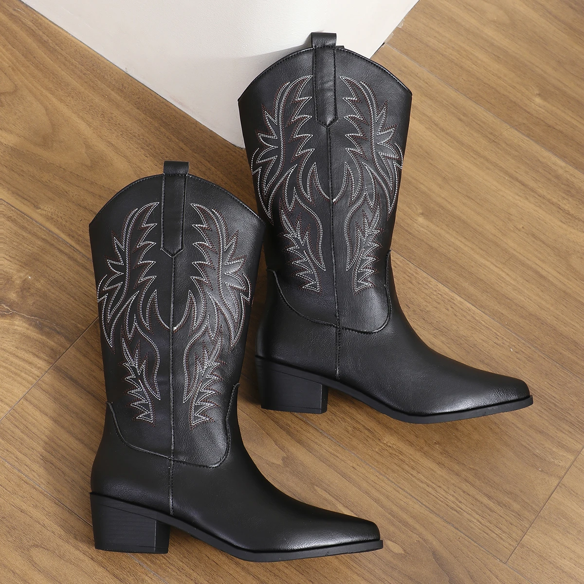 Plus size 43 High Quality Block Heels Mid-calf White Cowboy Boots Women Vintage Country Concert Western Boots Shoes