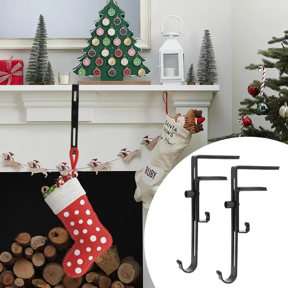 4/6/8Pcs Christmas Stocking Hook Metal Stocking Hanger Adjustable Christmas Garland Stockings Holder Fireplace Decoration