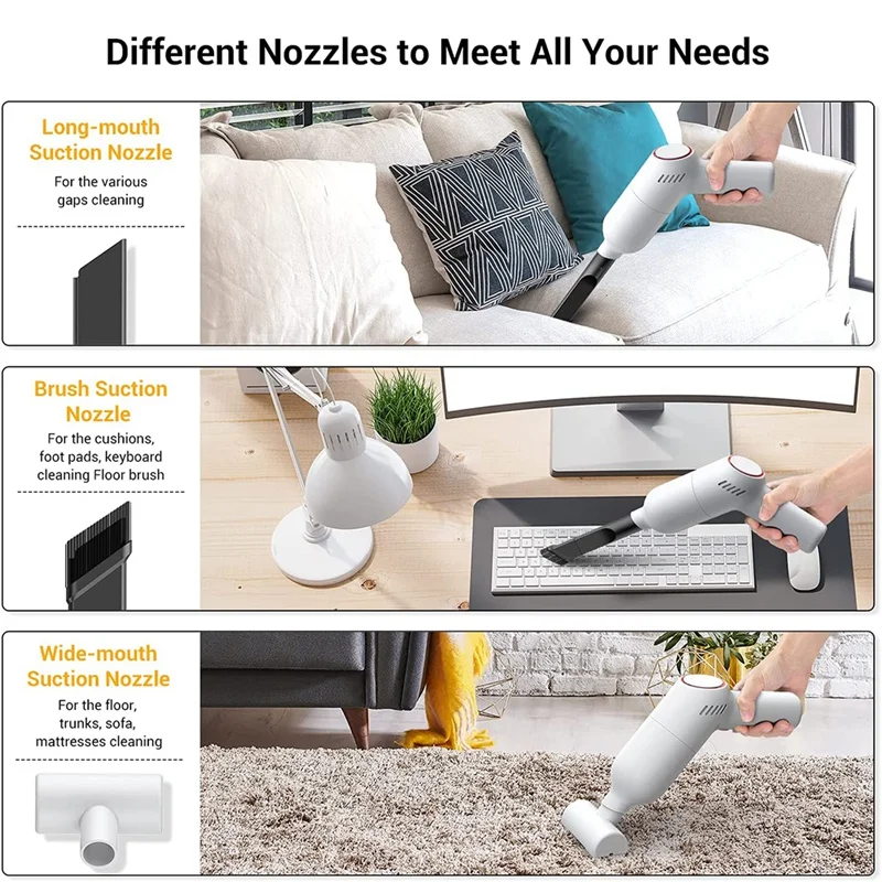 Miniaspiradora de mano inalámbrica para coche, aspirador portátil de 8000Pa, recargable, con fuerte succión, en seco y húmedo