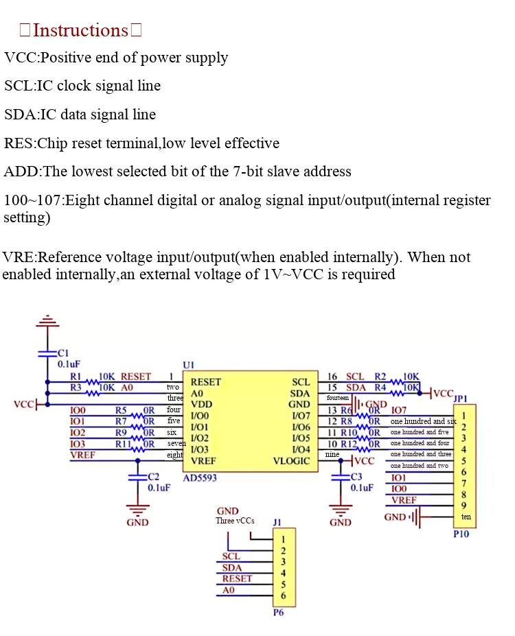 Das AD5593-Konvertermodul ADC/DAC kann mit einem 12-Bit-Analog-Digital-Wandler und 8 Kanälen konfiguriert werden. – Detail 4