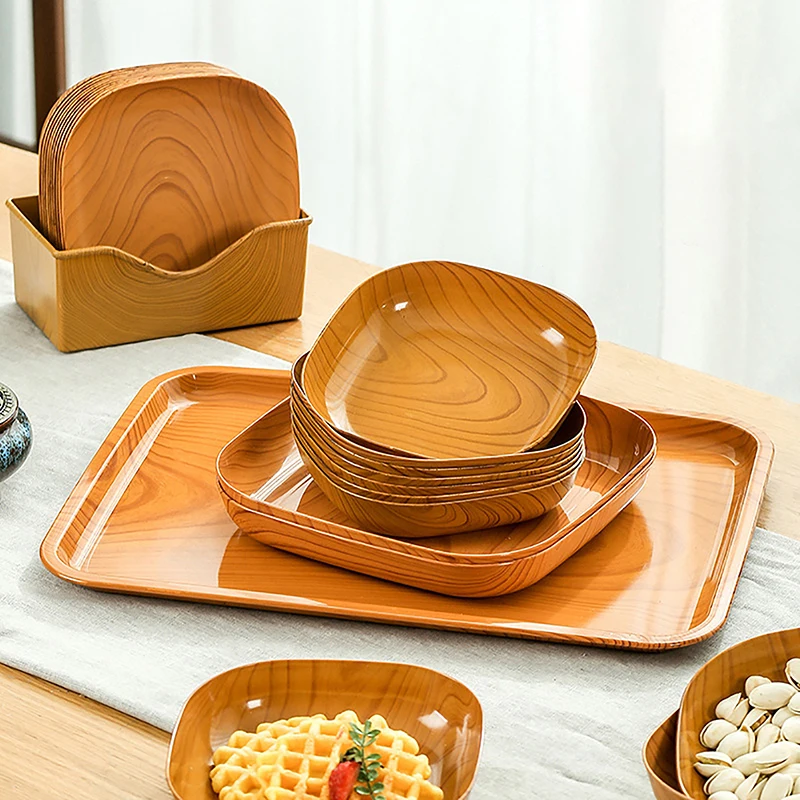 Creative Imitation Wood Plastic Snack Plate Vinegar Dish Home Sushi Breakfast Dried Fruit Snack Tray Bone Spitting Dish