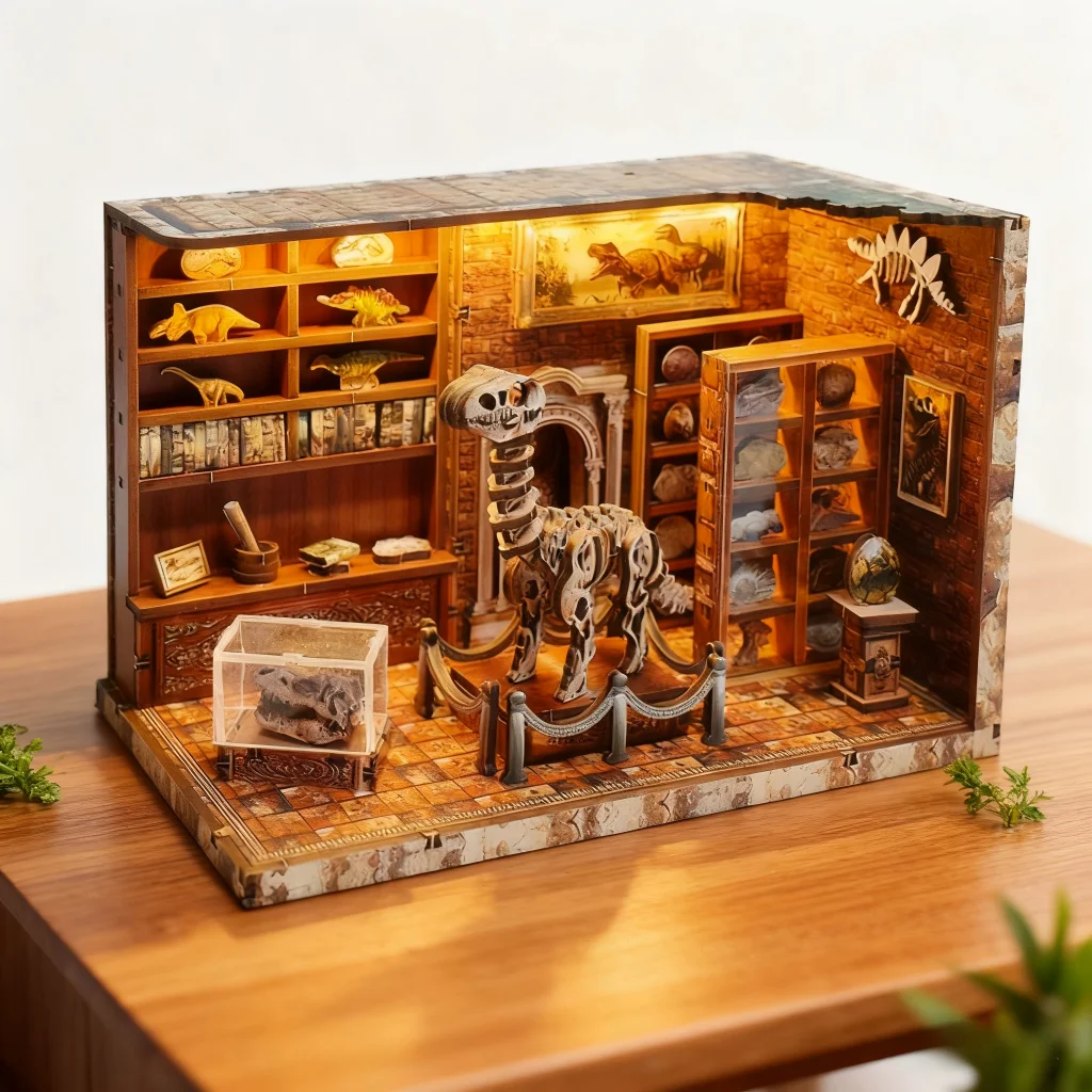 

Dinosaur Research Institute DIY Miniature Model Kit Collectible Wooden Dollhouse Decor Gift for Dinosaur Lovers