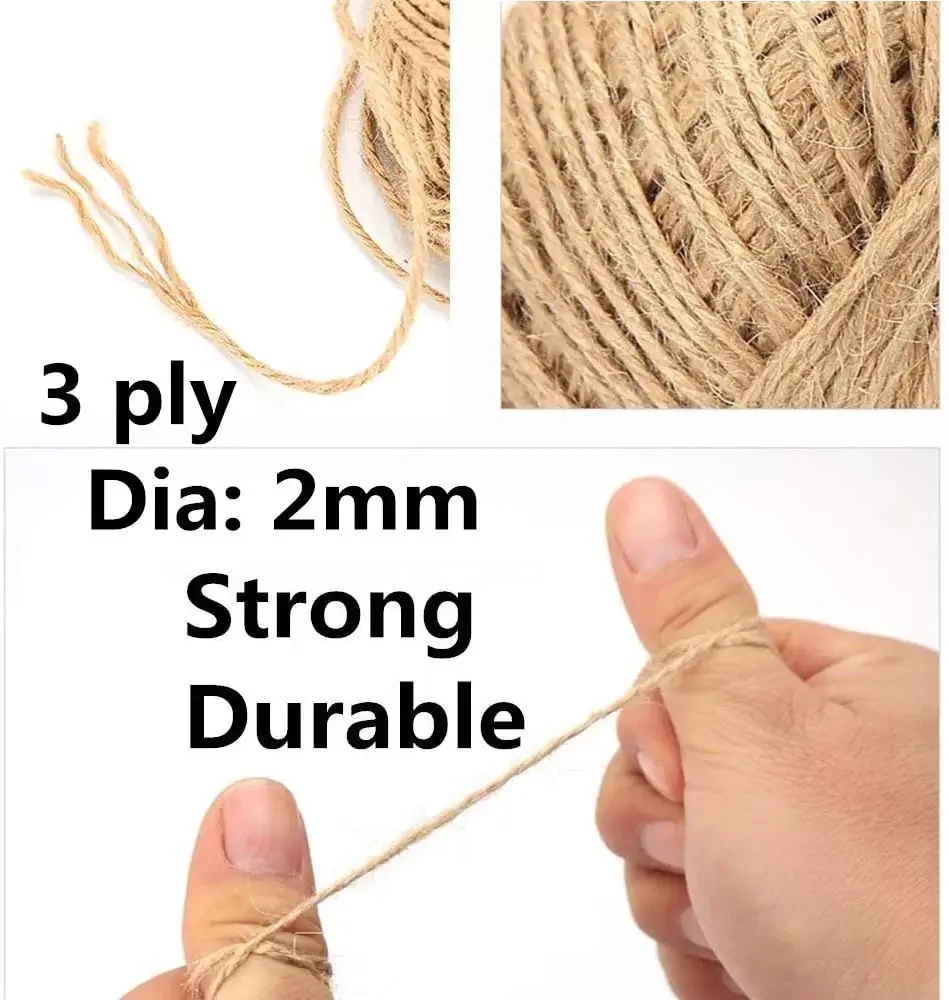 Natural Vintage Jute Rope, Cord String Twine, Burlap Ribbon, Crafts DIY, Sewing, Party, Wedding Gift, Wrapping Cords, 1mm, 2mm