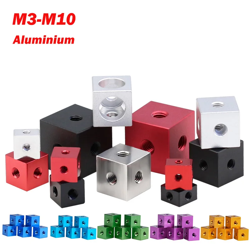2pcs Hexagonal Nut Cube Nuts Aluminum M3 M4 M5 M6 M8 M10 Six-Sided Screw Holes Nut Block Three Sided Fixed Block Connector