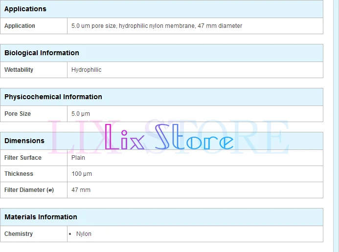 Nylon mesh filter NY0504700 Cleanliness detection 5um compatible with Millipore