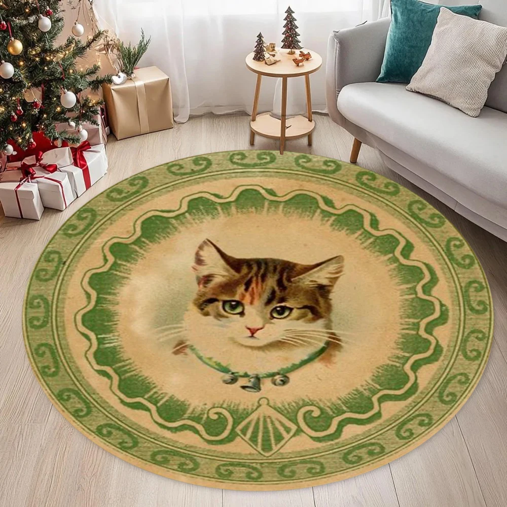

Винтажный круглый ковер с котенком в стиле барокко, элегантный ковер с кошачьим принтом, нескользящий коврик для двери для гостиной, входа, спальни, ковер