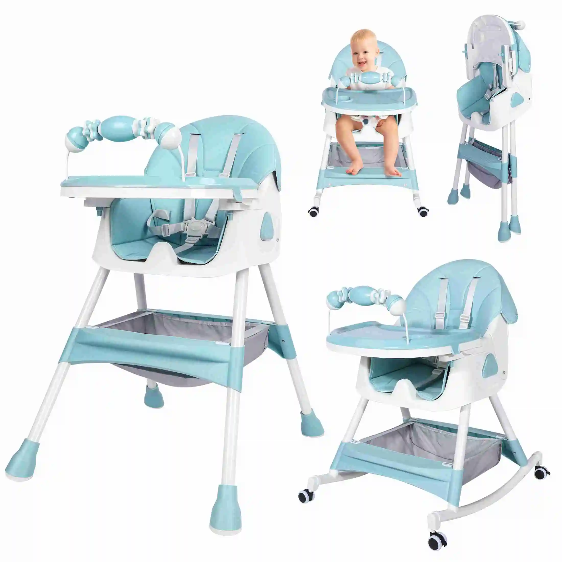 Compact Highchair Foldable Highchair Adjustable Height 44lbs Load Capacity with Storage Basket