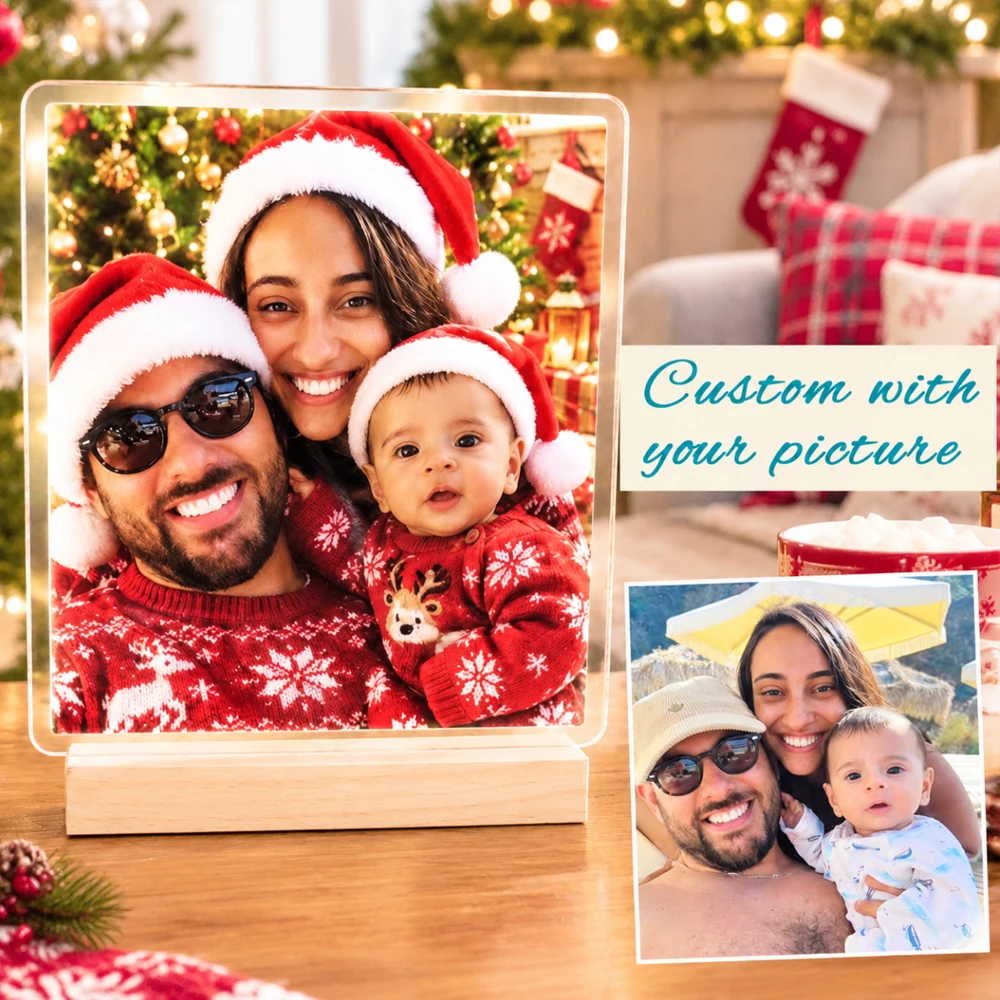 Customizable Christmas-themed Tabletop Photo Display Custom Family/Couple Picture 15/20cm Statuette Special Gift For Family