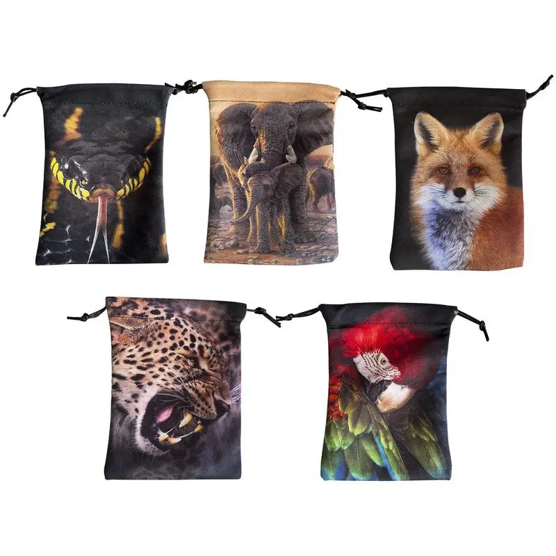 Tarot Card Bag Drawstring Gift Storage Bag With Animal Pattern Tarot Bag Dice Bag Card Bag Jewelry Pouch Hand Gift Bag 5.12x7.09