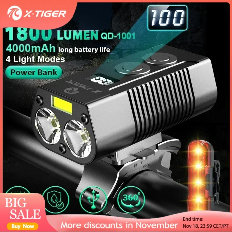 X-Tiger Bike Light Koplamp Fiets Lamp Met Power Bank Oplaadbare Led 5200Mah Mtb Fiets Light Zaklamp