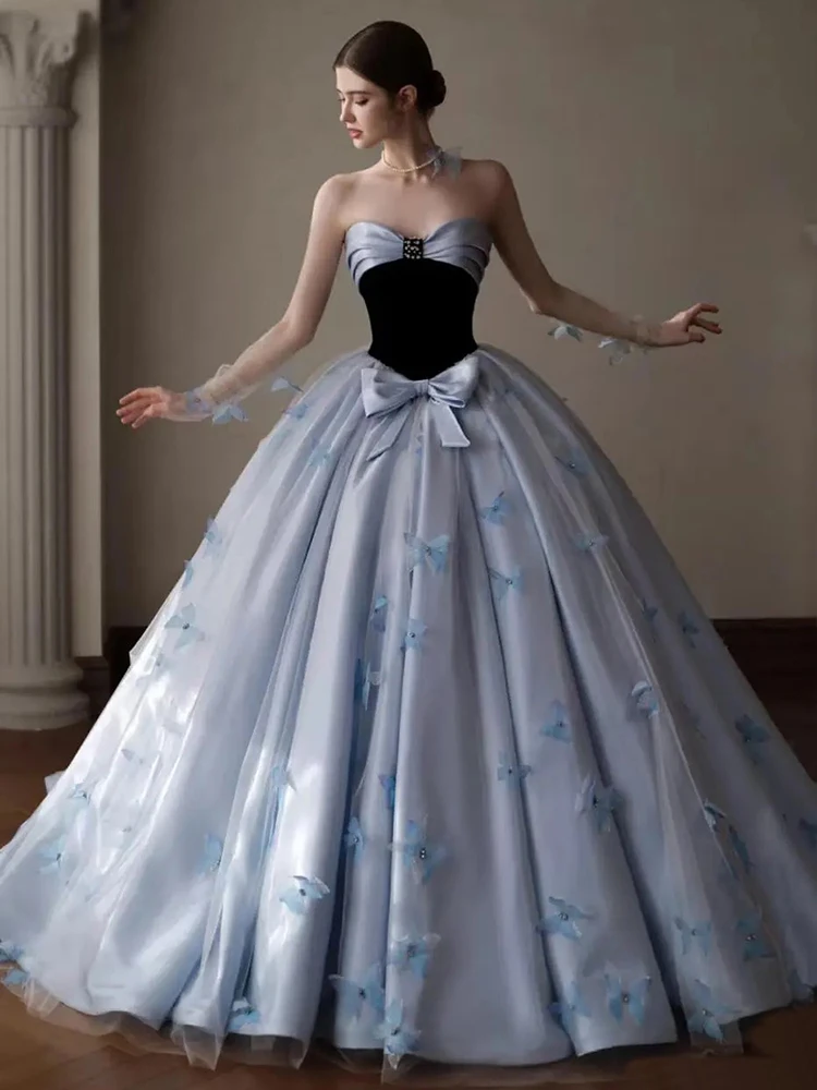 

Blue Evening Gown Women's 2026 New High-End Luxury Wedding Dress Adult Engagement Toasting Korean Style A-Line Skirt Long Dress