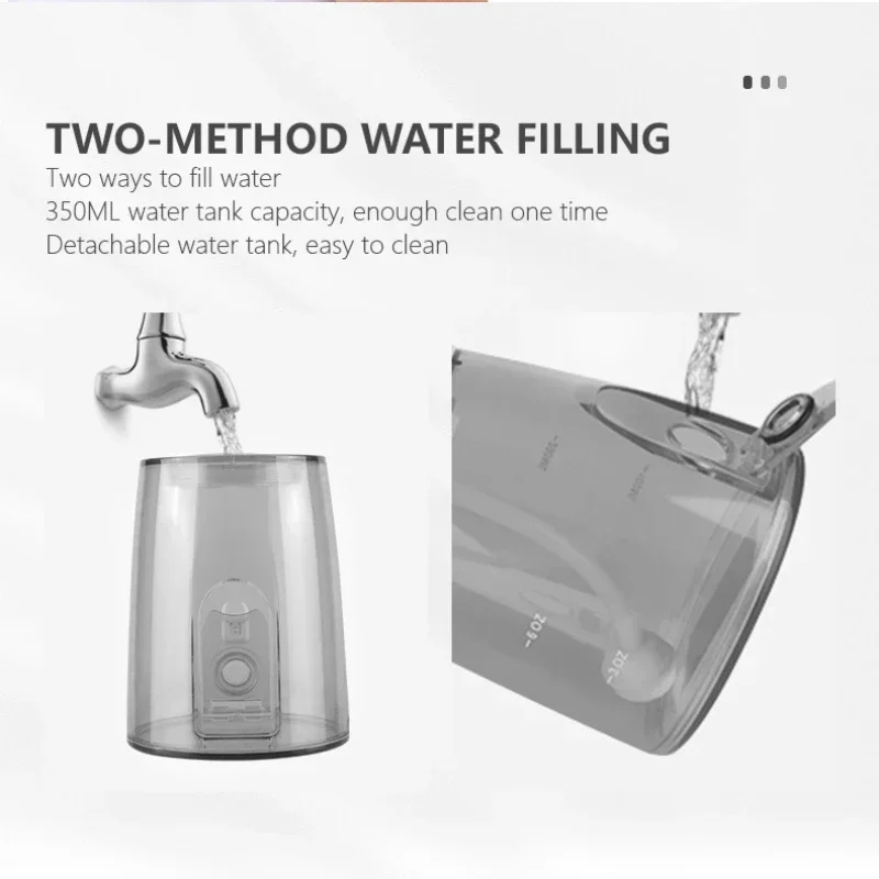 MUBE-irrigador bucal inalámbrico, hilo Dental de agua para la salud Dental y Oral, 3 modos, 5 puntas, resistente al agua IPX7, tanque de agua de 350ml AOW06