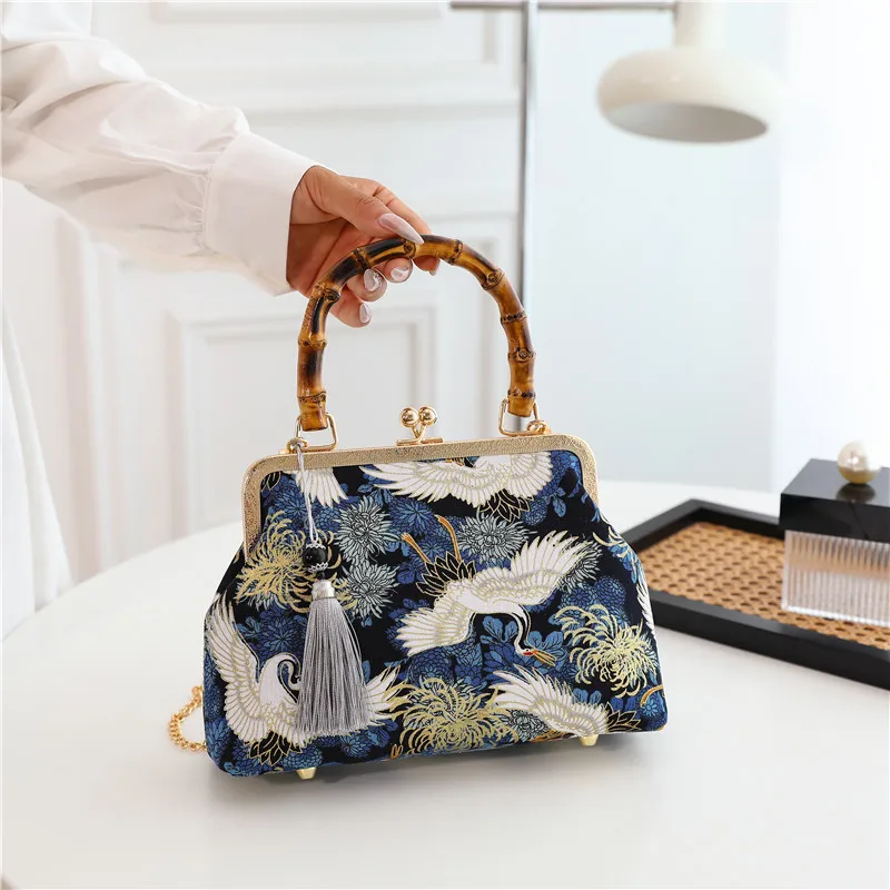 

New Chinese National Style Real Bamboo Handbag Cheongsam Evening Bag Shoulder Crossbody Clutch Bag