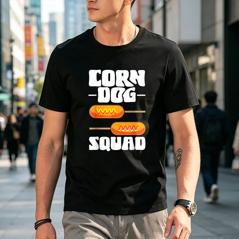 Bold Block Corndog Squad Vertical Graphic Unisex Tee Trendy Street Fair Food Urban Tops Corn Dog Men Cotton Tshirt