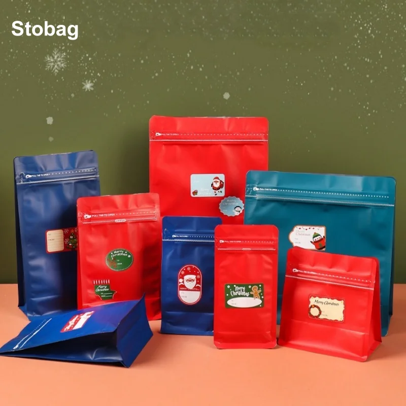 

StoBag 50pcs Merry Christmas Coffee Beans Packaging Bag Gift Aluminum Foil with Valve Sealed for Food Powder Storage Pouches