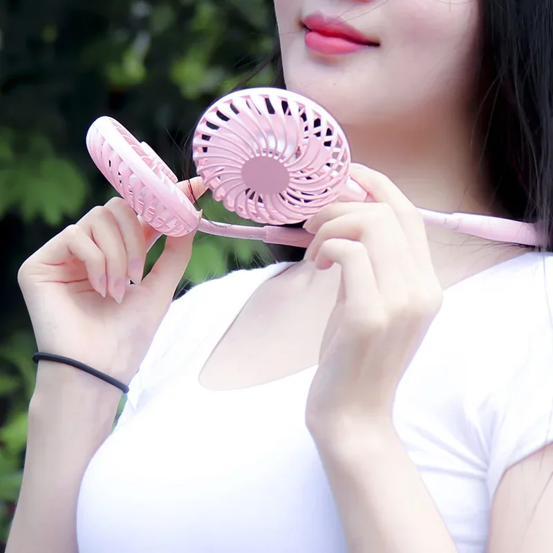 

Portable Neck Fan,USB Hands Free Neck Hanging Rechargeable Mini Sports3-Speed Adjustable Neck Dual Fan OfficeOutdoor Travel
