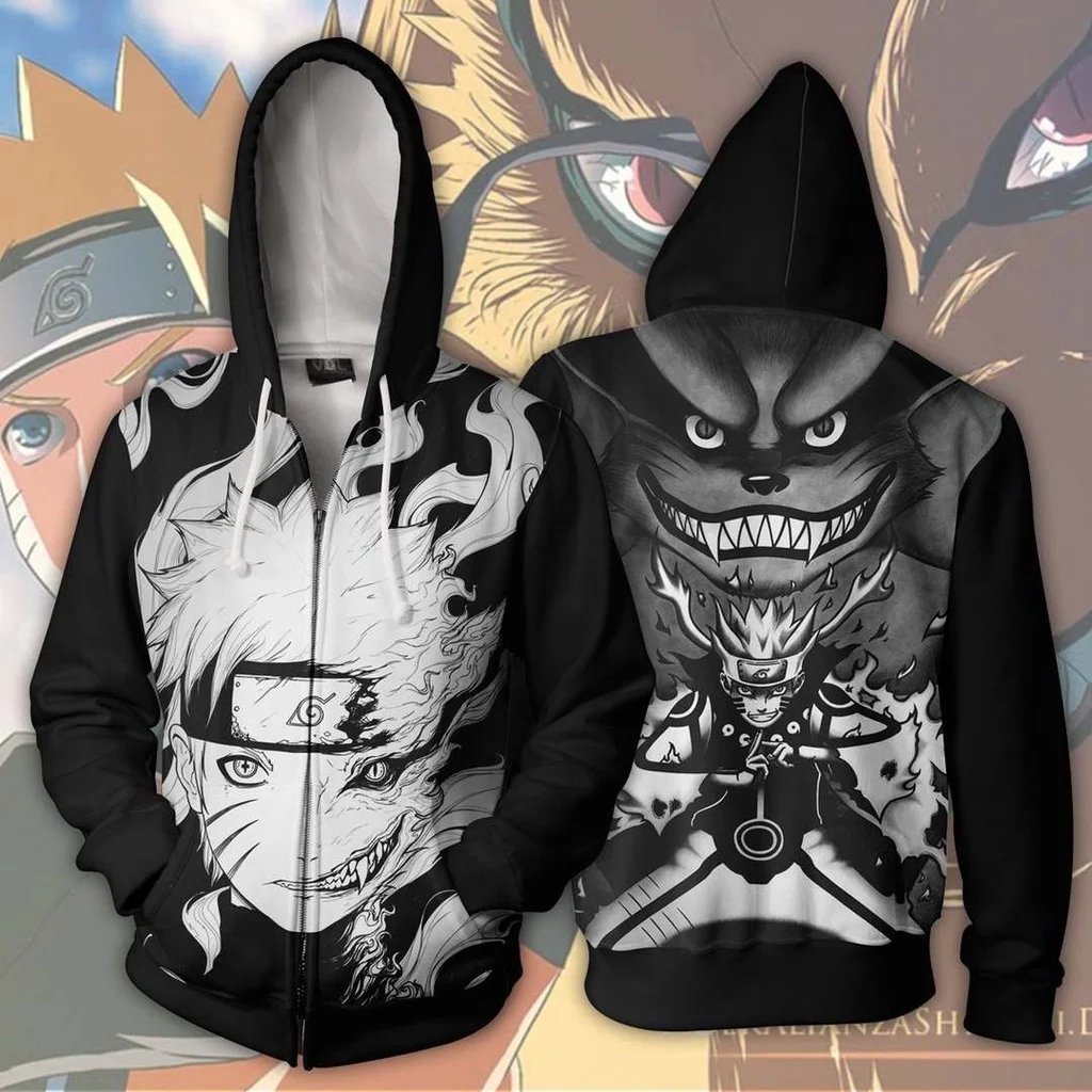 Naruto Zipper Hoodies Akatsuki Sasuke Uzumaki3d Printing Cosplay Hoodies Casual Man Women Japanese Anime Sweatshirts