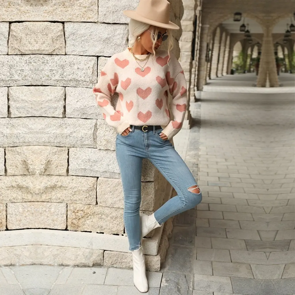 

Женский теплый толстый вязаный свитер Love Christmas жаккардовый дизайн осень-зима модная независимая станция новый продукт