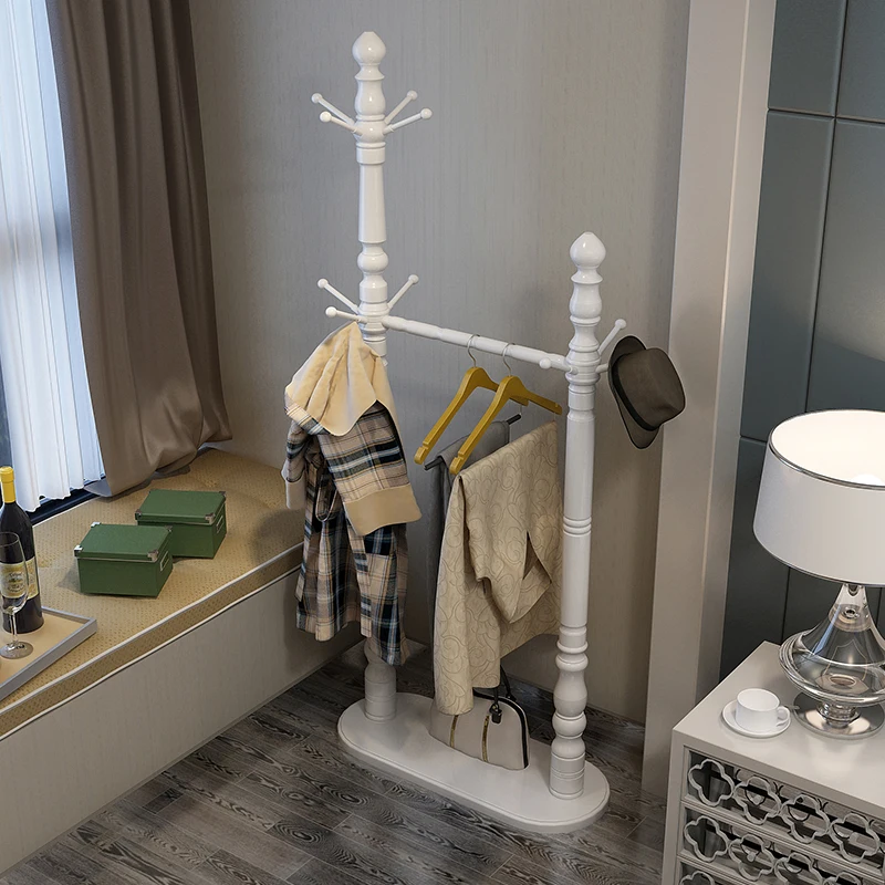 

Вешалка для одежды из цельного дерева в деревенском стиле, двойной стержень, напольный органайзер для спальни, гостиной, многофункциональная вешалка для хранения с полкой