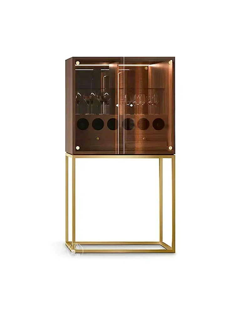 

Italian light luxury walnut wine cabinet designer custom home display cabinet against the wall living room locker