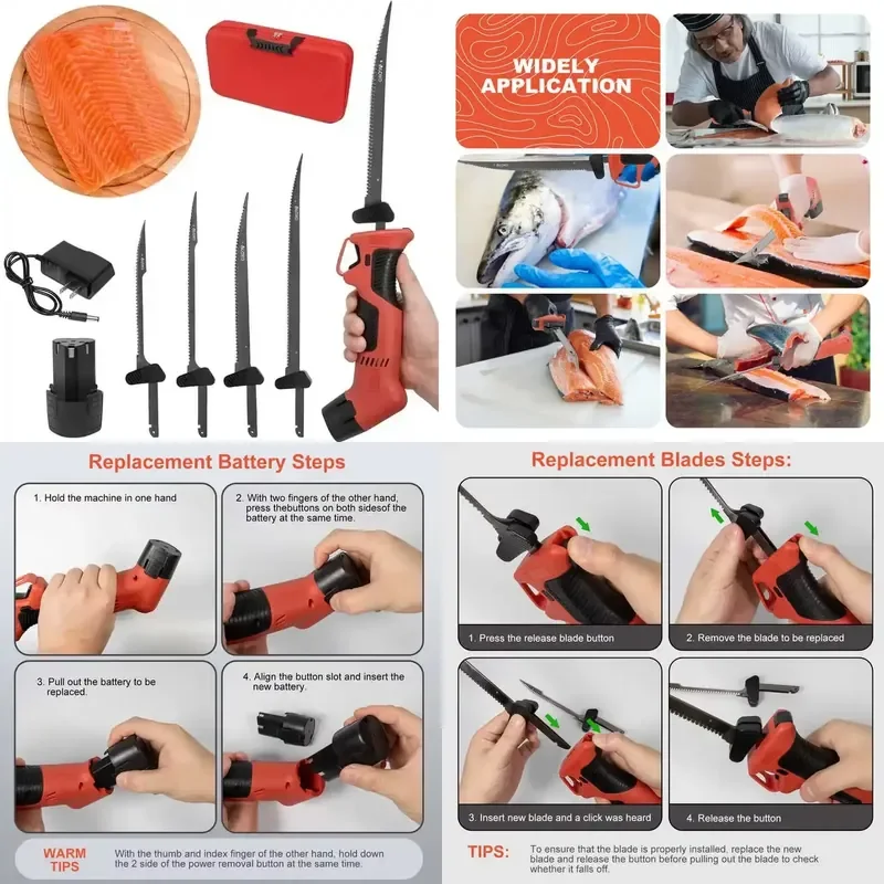 Brand For New Arrival Electric Fillet Knife Fish Cutter Stainless Steel Cordless with 3 Blades