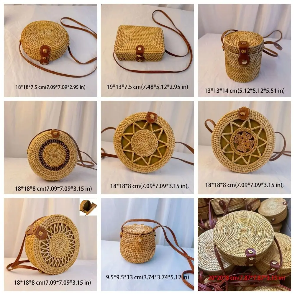 Bohemian Rattan Weave Bag Ethnic Style Hollowed Out Round Crossbody Bag Large Capacity Leather Buckle Buckle Bag Messenger Bags 6