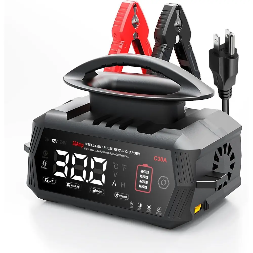 

Зарядное устройство на 30 АП, 6 В/12 В/24 В, свинцово-кислотное, литиевое, интеллектуальное зарядное устройство LiFePo4, портативное зарядное устройство с большим экраном, полностью