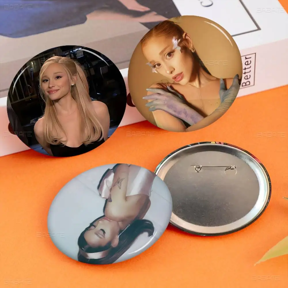 Pop Singer Ariana-G-Grande 58mm Cute Anime Figure Icon Badge Handmade Tinplate Brooch for Backpack Clothes Chest Ornament Gifts