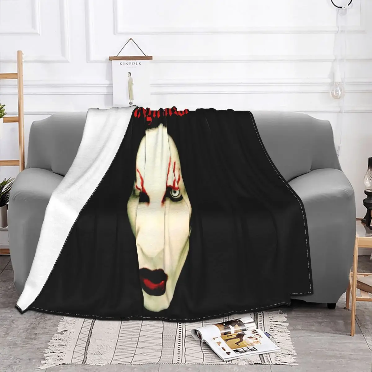 Marilyn Manson Red Lips Mens Unisex Official Licensed Band Merch Funny Plus Size Throw Blanket