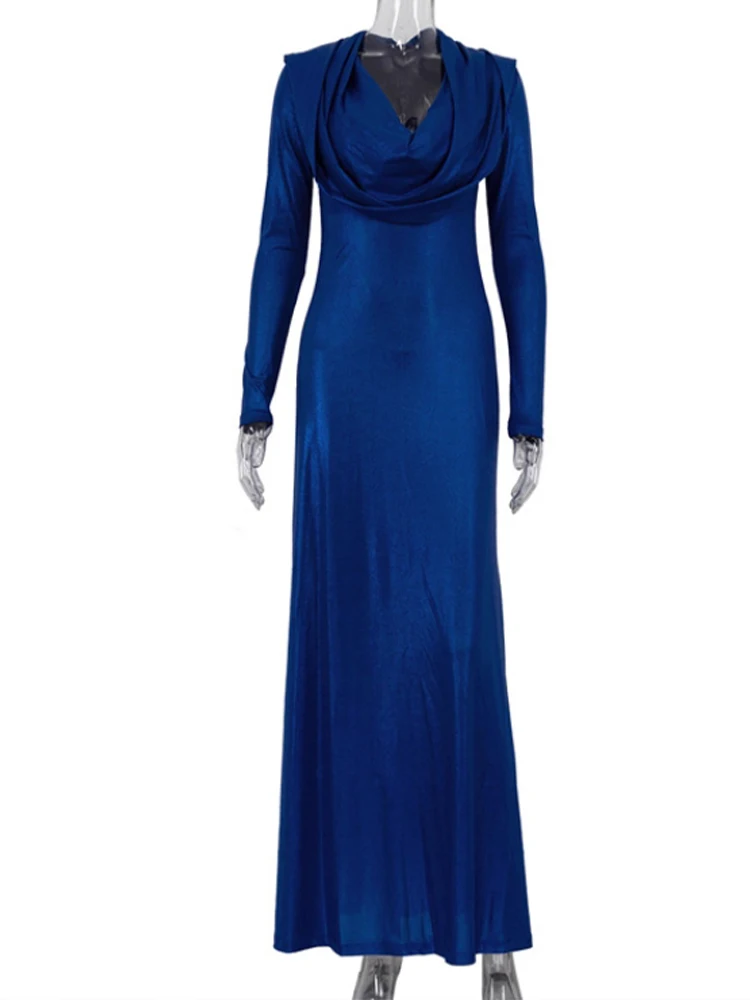 Modisches schlankes weißes gestricktes Damenkleid 2025, figurbetontes Kleid mit Kapuze und langen Ärmeln, elegante klassische Partykleider für Damen