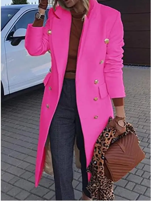 

Осенне-зимнее женское длинное шерстяное пальто средней длины све, двубортное твидовое пальто Jaet Street Sle, однотонное модное