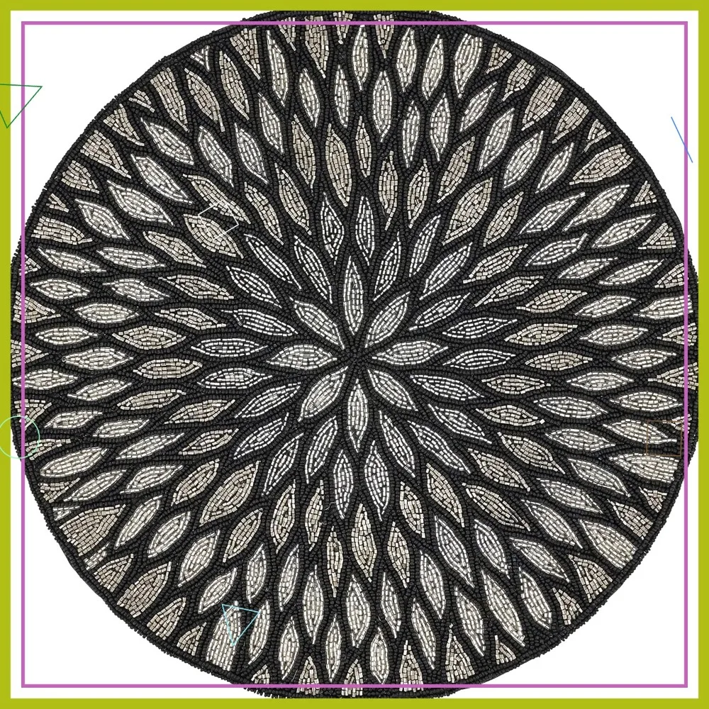 

Glass Bead Placemats Set of 4, Black, 15 Inch, Non-Reversible with Polyester Lining
