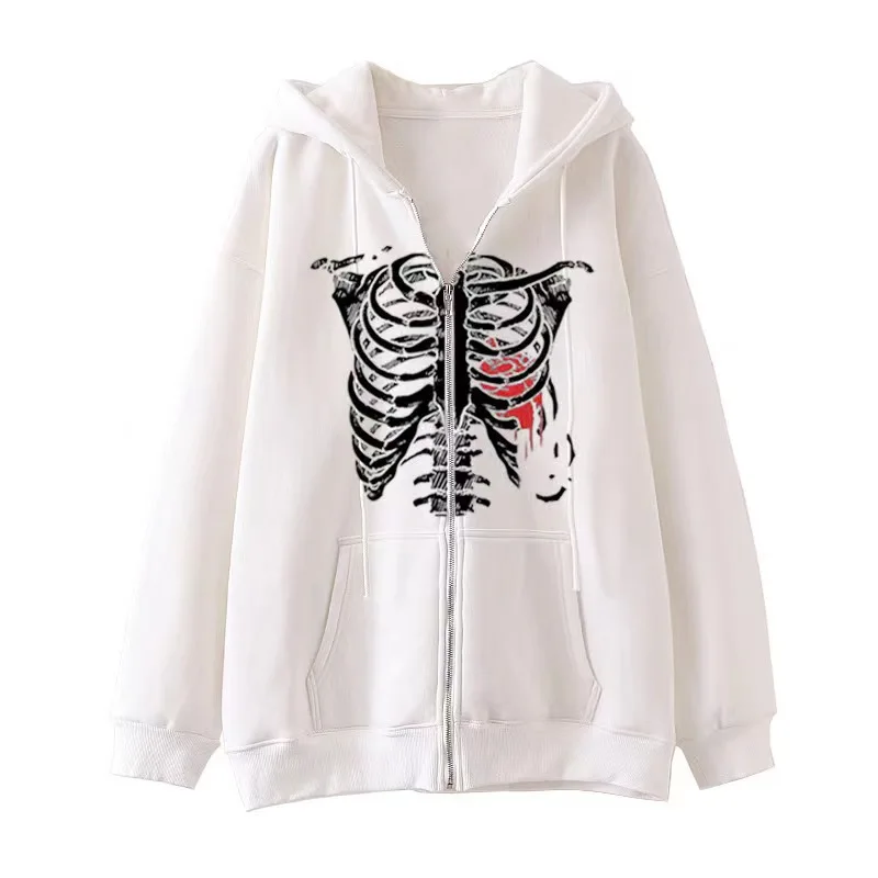 Y2k Harajuku Hoodies Autumn Winter Goth Punk Butterfly Long Sleeve Loose Zipper Jacket Coat Female Hip Hop Hooded Sweatshirts