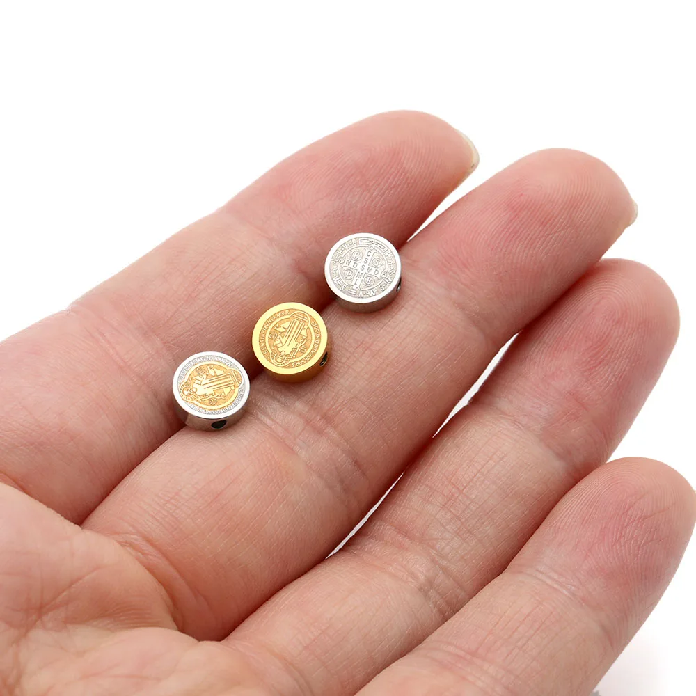 5pcs Stainless Steel Embossed Cross Beads Jesus Christ Spacer Bead Necklaces Bracelets Charms DIY Jewelry Findings Bulk