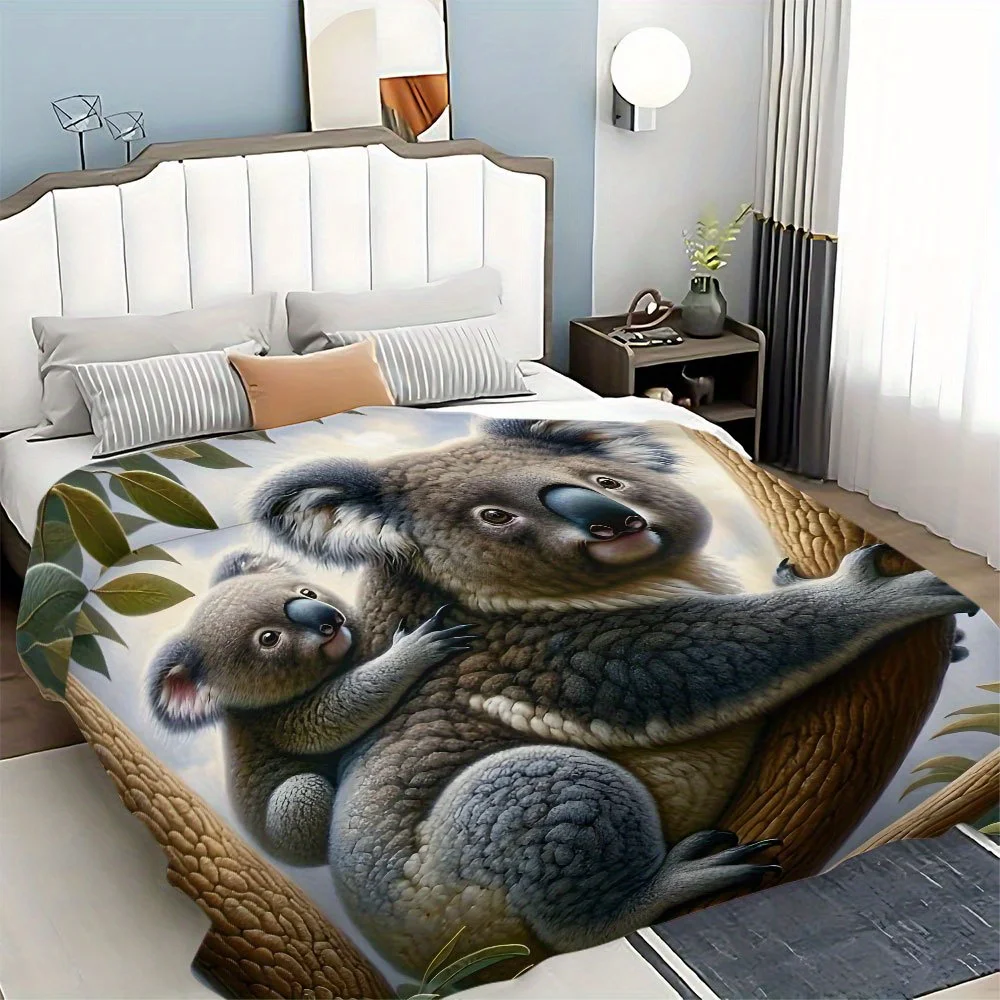 Cute Koala Bear Throw Blanket for Couch Sofa Nursery Decor Pet Bed Jungle Animal Print Cozy Warming Throw Kids Gift Plush Fleece