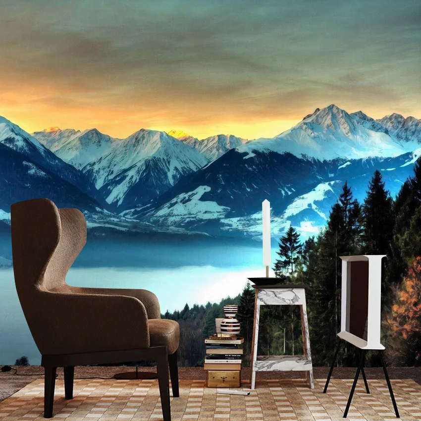 

15+ Waterproof Murals, Peel and Stick Optional, Wallpaper for Living Room, Rocky Lake Mountain Sky Home Decor Walls Renovation