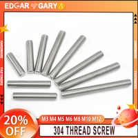 304 Stainless Steel Full Threaded Rod Bolt Length16mm-500mm Fully Metric Headless Thread Stud Rods Screws M3 M4 M5 M6 M8 M10 M12